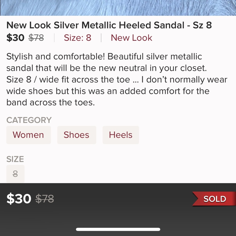 New Look Silver Metallic Heeled Sandal - Sz 8W - Picture 4 of 4